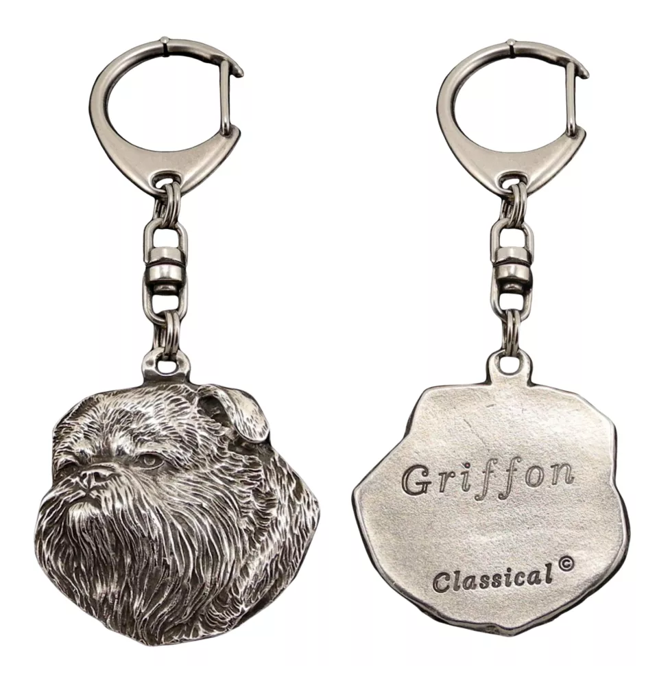 Griffon bruxellois I - Porte-clés argenté avec un chien dans une boîte cadeau, décoration de sac à main, pendentif de sac à dos par la marque Art-Dog