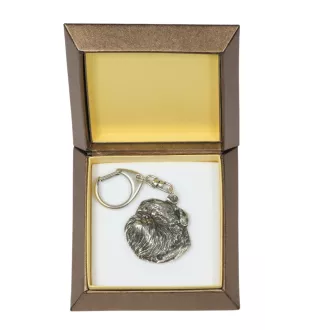 Griffon bruxellois I - Porte-clés argenté avec un chien dans une boîte cadeau, décoration de sac à main, pendentif de sac à dos par la marque Art-Dog