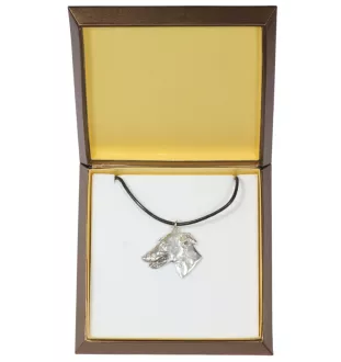 Greyhound, Grosser Englischer Windhund - Hundehalsband in Geschenkbox, versilbertes Medaillon für Hundefans, markanter Anhänger der Marke Art-Dog