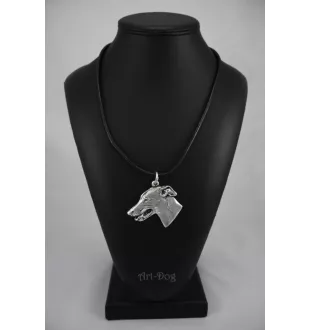 Greyhound, Grosser Englischer Windhund - Hundehalsband in Geschenkbox, versilbertes Medaillon für Hundefans, markanter Anhänger der Marke Art-Dog