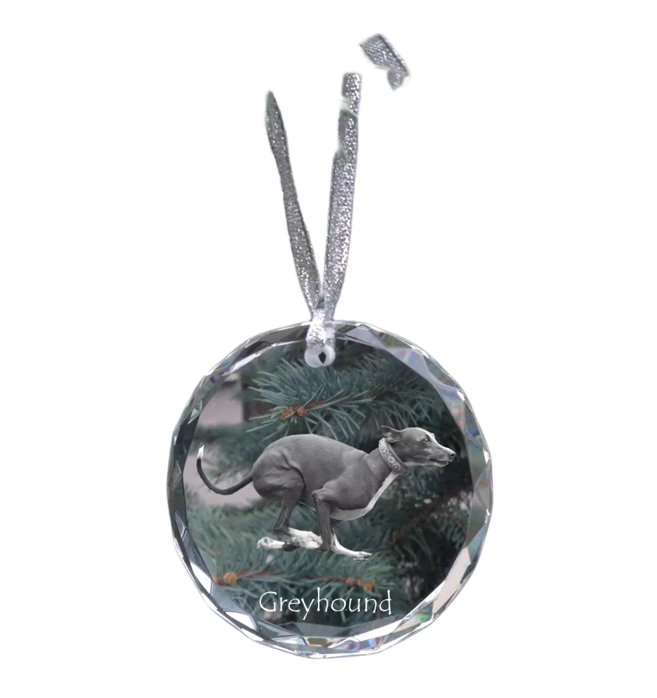 Greyhound, English Greyhound - crystal bauble with a photo, dog photo in crystal, personalized Christmas tree ornament by Art-Dog brand