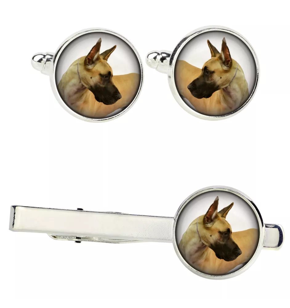Deutsche Dogge, Ulmer Dogge, Große Dogge I Ärmelknöpfe und Krawatte mit Ihrem Foto, Anzugaccessoire, Herrenschmuck der Marke Art-Dog