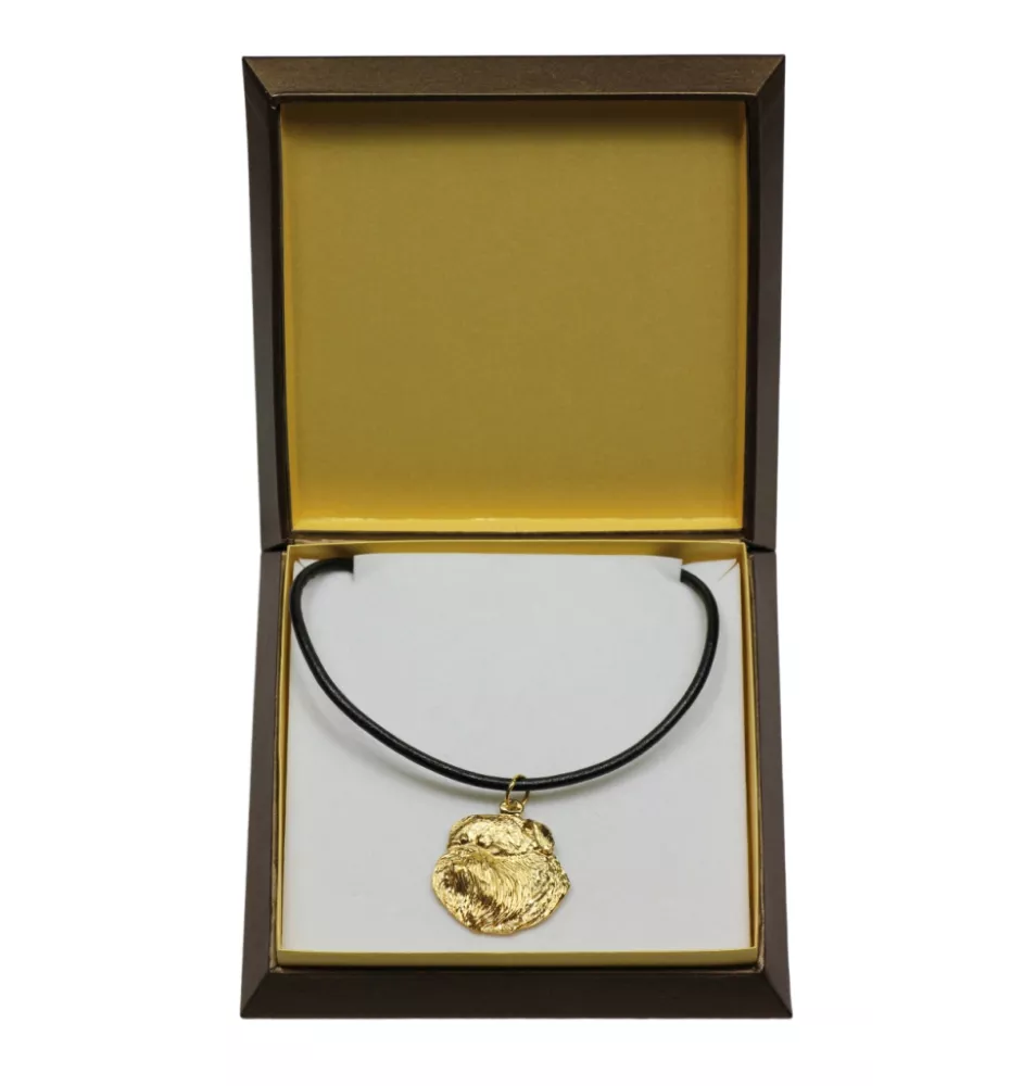 Brüsseler Griffon, Griffon Bruxellois I - Hundehalsband in Geschenkbox, vergoldeter Anhänger für Hundefans, auffälliger Schmuck von Art-Dog