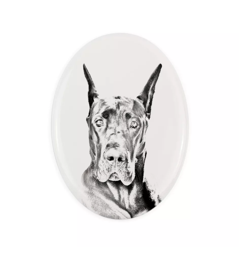 Deutsche Dogge, Ulmer Dogge, Große Dogge - Gedenktafel mit einem Foto eines Hundes, Grabplatte mit Druck, personalisierte ovale Platte der Marke Art-Dog