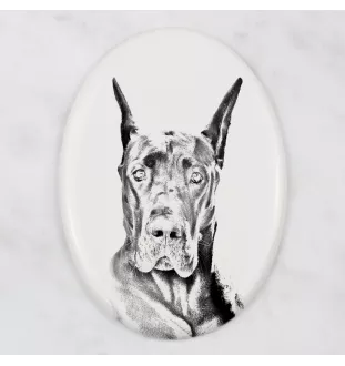 Deutsche Dogge, Ulmer Dogge, Große Dogge - Gedenktafel mit einem Foto eines Hundes, Grabplatte mit Druck, personalisierte ovale Platte der Marke Art-Dog