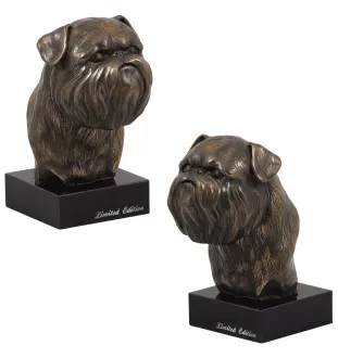 Brüsseler Griffon, Griffon Bruxellois - Hundestatue, Büste auf Steinsockel, Skulptur, Trophäe für Hundeausstellung der Marke Art-Dog