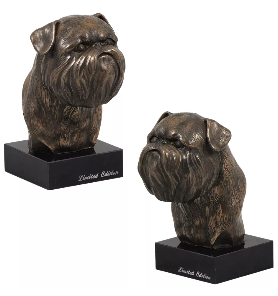Brüsseler Griffon, Griffon Bruxellois - Hundestatue, Büste auf Steinsockel, Skulptur, Trophäe für Hundeausstellung der Marke Art-Dog