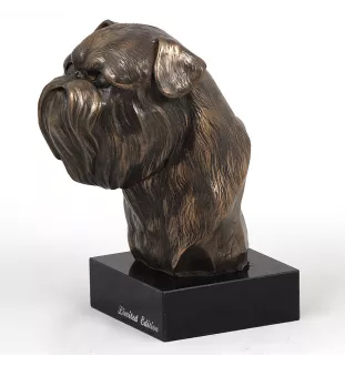 Brüsseler Griffon, Griffon Bruxellois - Hundestatue, Büste auf Steinsockel, Skulptur, Trophäe für Hundeausstellung der Marke Art-Dog