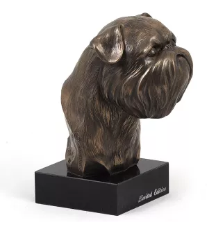 Brüsseler Griffon, Griffon Bruxellois - Hundestatue, Büste auf Steinsockel, Skulptur, Trophäe für Hundeausstellung der Marke Art-Dog