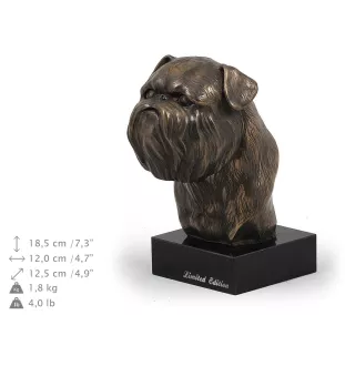Griffon Bruxellois, Brussels Griffon - Dog statue, bust on stone base, sculpture, trophy for dog show by Art-Dog brand