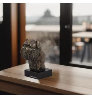 Griffon Bruxellois, Brussels Griffon - Dog statue, bust on stone base, sculpture, trophy for dog show by Art-Dog brand