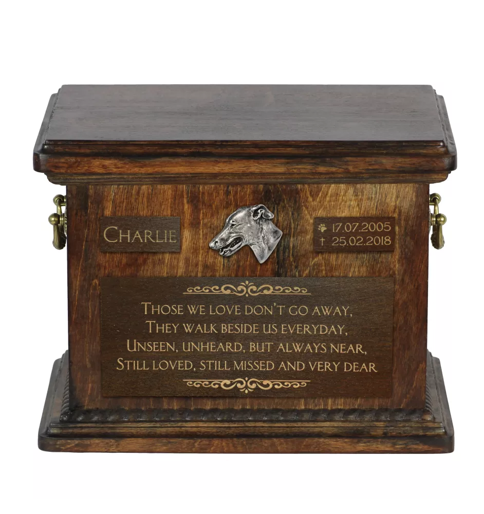 Lévrier anglais, Greyhound - urne pour les cendres de chien, urne personnalisée avec une gravure, boîte commémorative pour les cendres de chien de la marque Art-Dog