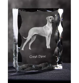 Deutsche Dogge, Ulmer Dogge, Große Dogge - Kristall mit einem Hundebild, Glasstatuette mit einem Bild, einzigartiger Bilderrahmen der Marke Art-Dog