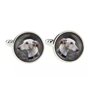 Lévrier anglais, Greyhound - Boutons de manchette et cravate avec votre photo, accessoire de costume, bijoux pour hommes de la marque Art-Dog.