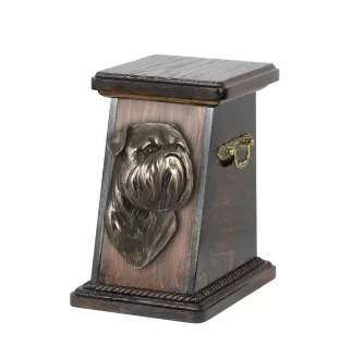 Brüsseler Griffon, Griffon Bruxellois eine Ascheurne für Hunde, eine elegante Urne mit einer Statue, eine Gedenkurne mit dem Porträt eines Hundes von der Marke Art-Dog
