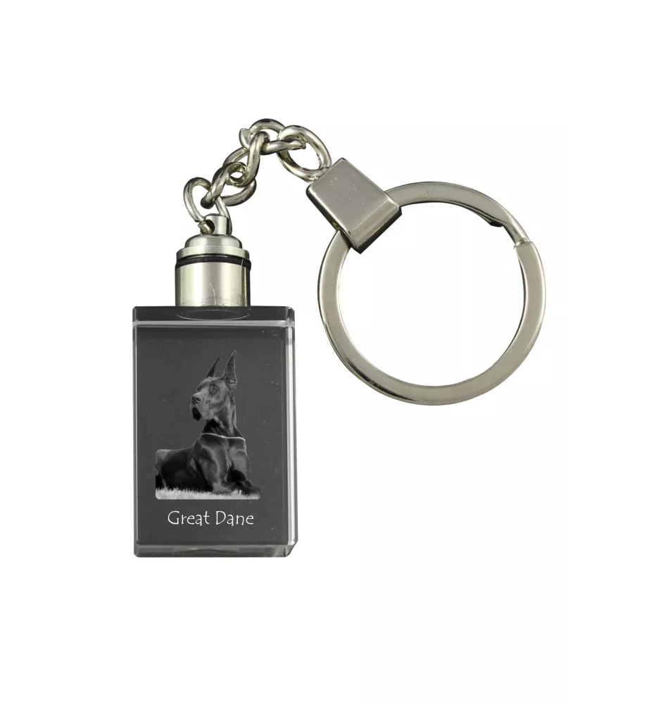 Great Dane I - Crystal key ring with dog photo, illuminated key ring, unique gift by Art-Dog brand