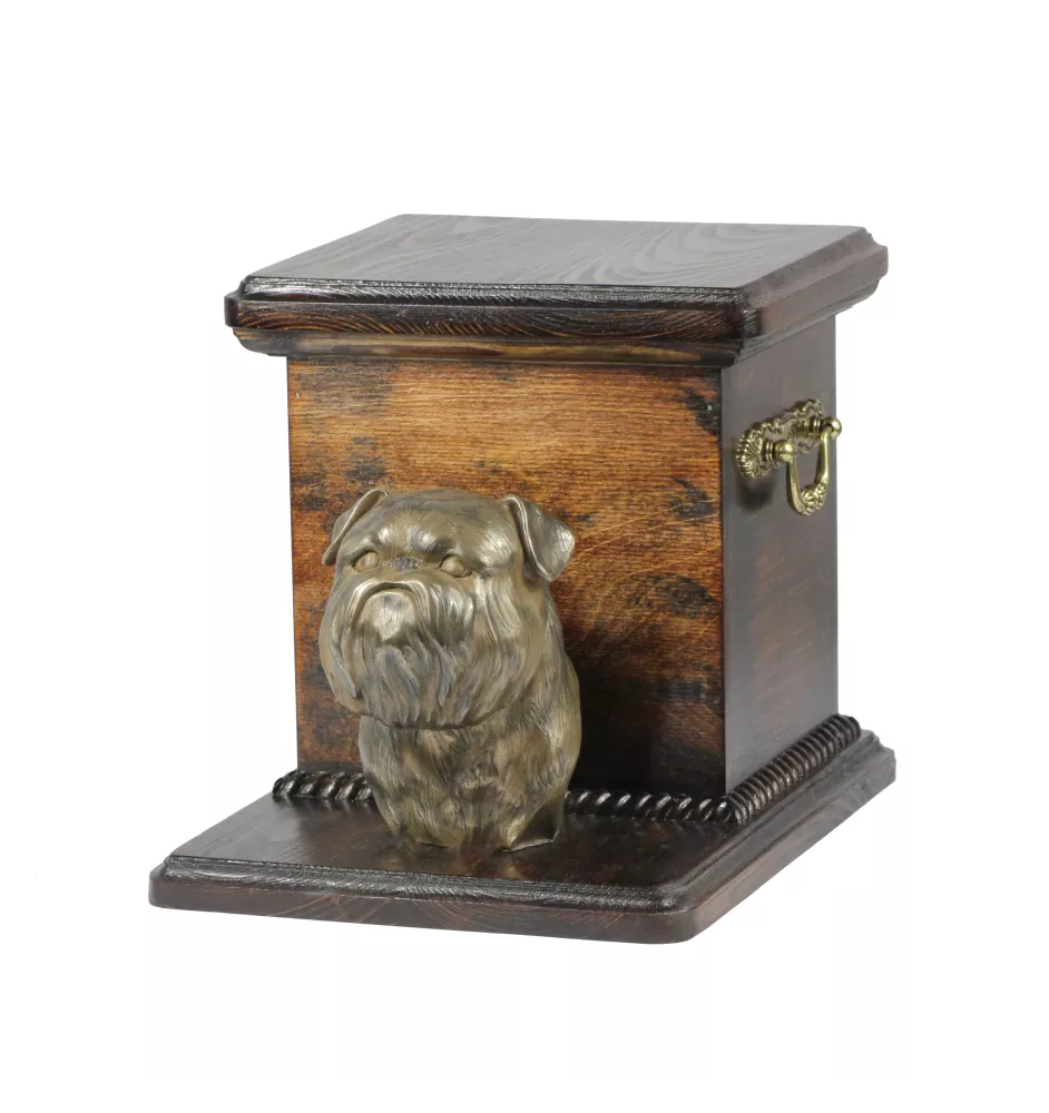 Griffon Bruxellois, Brussels Griffon - urn for dog ashes with a statuette, elegant urn for a dog, unique urn with a bust of a dog by Art-Dog brand