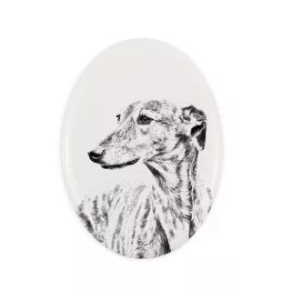 Lévrier anglais, Greyhound - une plaque commémorative avec une photo de chien, une plaque funéraire avec une impression, une plaque ovale personnalisée de la marque Art-Dog