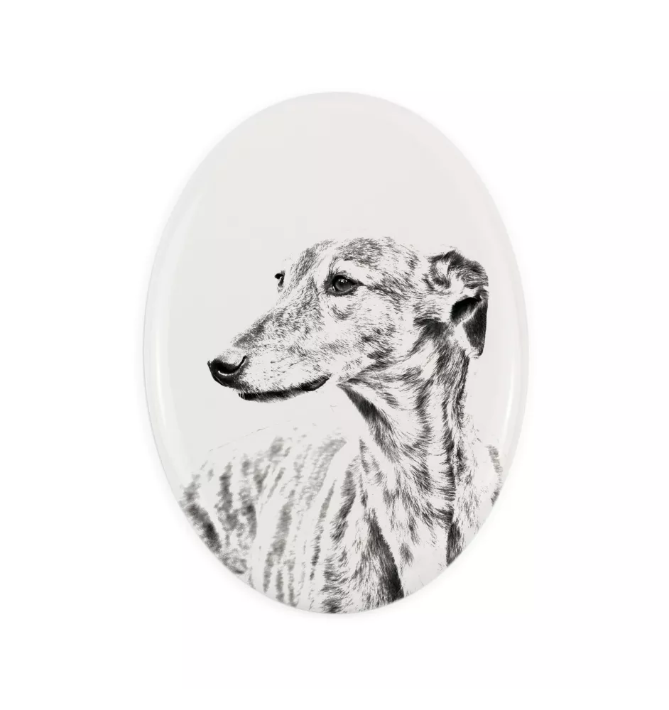 Lévrier anglais, Greyhound - une plaque commémorative avec une photo de chien, une plaque funéraire avec une impression, une plaque ovale personnalisée de la marque Art-Dog