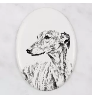 Lévrier anglais, Greyhound - une plaque commémorative avec une photo de chien, une plaque funéraire avec une impression, une plaque ovale personnalisée de la marque Art-Dog