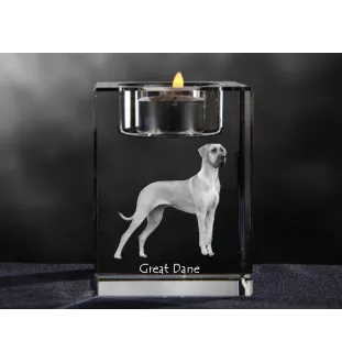 Dogue allemand, Grand danois - Bougeoir avec photo de chien, porte bougie en cristal, cadeau personnalisé par la marque Art-Dog