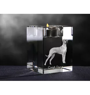 Dogue allemand, Grand danois - Bougeoir avec photo de chien, porte bougie en cristal, cadeau personnalisé par la marque Art-Dog