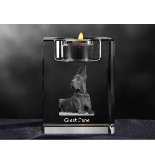 Deutsche Dogge, Ulmer Dogge, Große Dogge I - Kerzenhalter mit Hundefoto, Teelichthalter aus Kristall, personalisiertes Geschenk der Marke Art-Dog