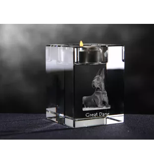 Deutsche Dogge, Ulmer Dogge, Große Dogge I - Kerzenhalter mit Hundefoto, Teelichthalter aus Kristall, personalisiertes Geschenk der Marke Art-Dog