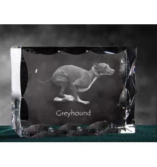 Greyhound, English Greyhound - crystal with a picture of a dog, glass statuette with a picture, unique frame with a picture from Art-Dog brand