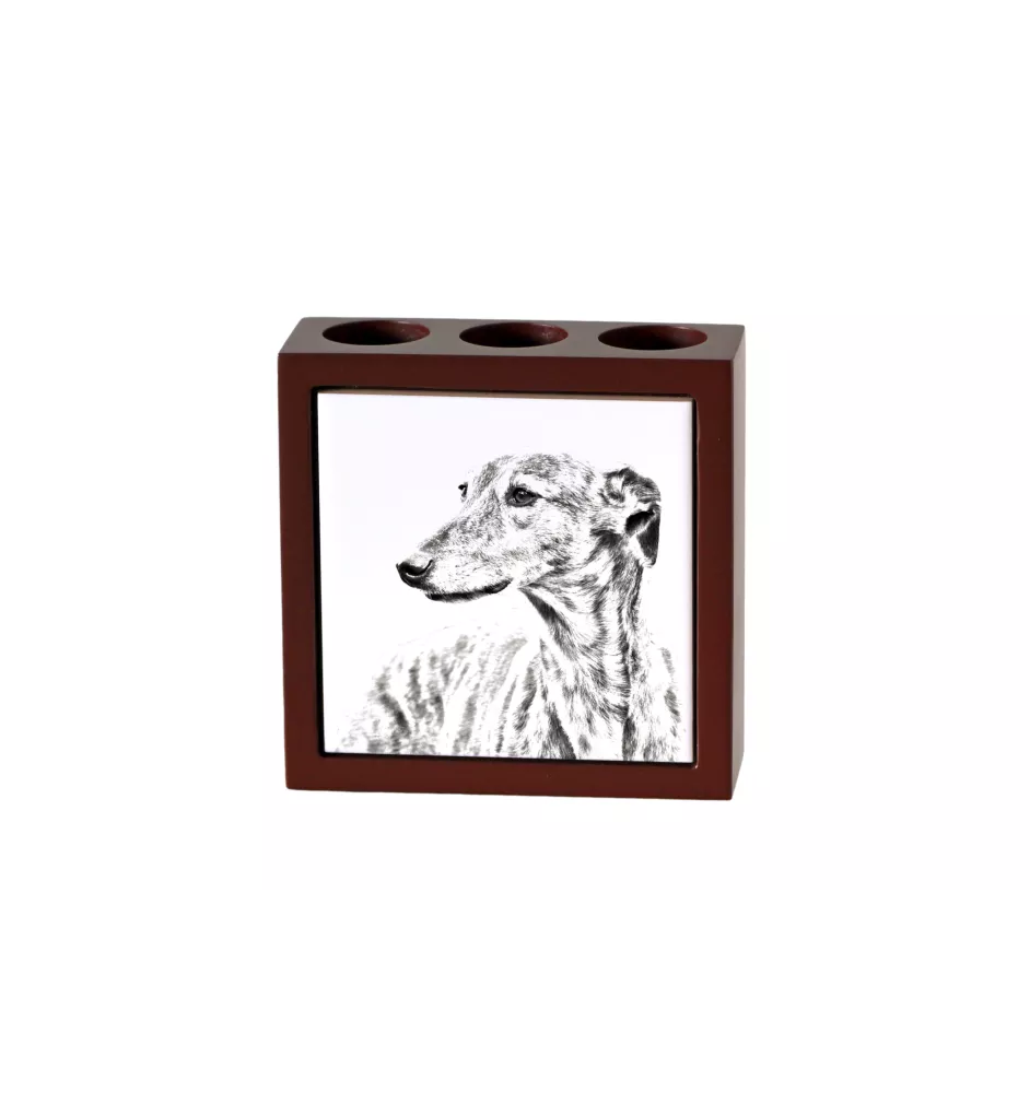 Greyhound, Grosser Englischer Windhund - Stifthalter mit Hund, Schreibtischorganizer mit Aufdruck, personalisierte Schreibtischdekoration der Marke Art-Dog