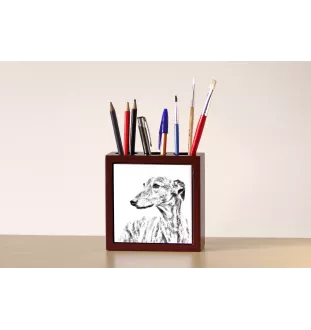Greyhound, Grosser Englischer Windhund - Stifthalter mit Hund, Schreibtischorganizer mit Aufdruck, personalisierte Schreibtischdekoration der Marke Art-Dog