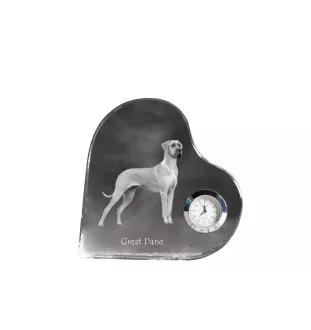 Dogue allemand, Grand danois - horloge en cristal avec une photo de chien, horloge de table en forme de cœur, horloge debout personnalisée de la marque Art-Dog
