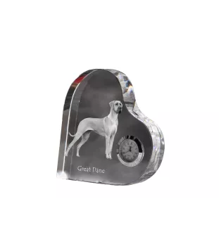 Great Dane - crystal clock with a dog picture, heart-shaped shelf clock, personalized standing clock by Art-Dog brand