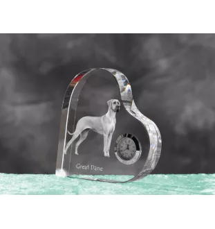 Great Dane - crystal clock with a dog picture, heart-shaped shelf clock, personalized standing clock by Art-Dog brand