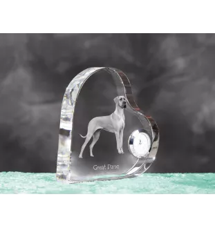 Great Dane - crystal clock with a dog picture, heart-shaped shelf clock, personalized standing clock by Art-Dog brand