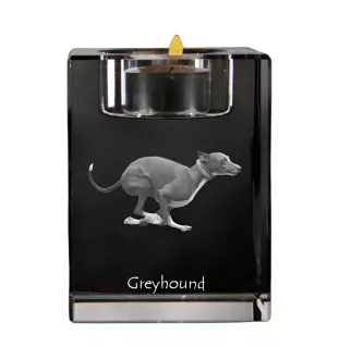 Lévrier anglais, Greyhound - Bougeoir avec photo de chien, porte bougie en cristal, cadeau personnalisé par la marque Art-Dog