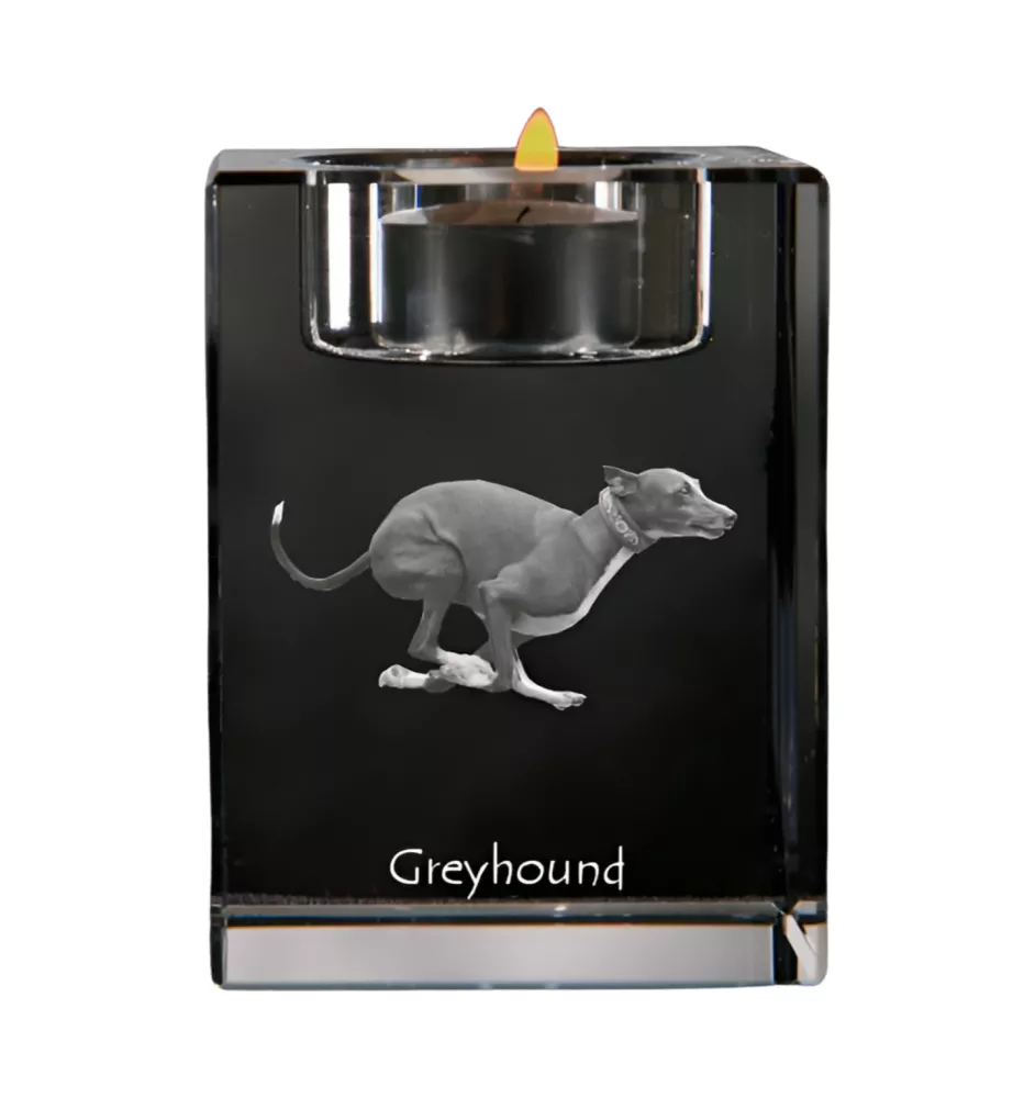 Lévrier anglais, Greyhound - Bougeoir avec photo de chien, porte bougie en cristal, cadeau personnalisé par la marque Art-Dog