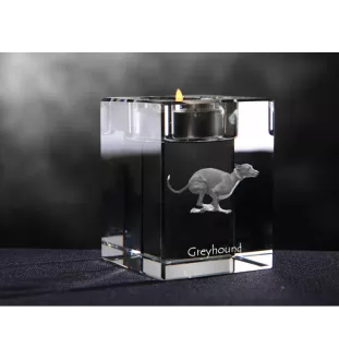 Lévrier anglais, Greyhound - Bougeoir avec photo de chien, porte bougie en cristal, cadeau personnalisé par la marque Art-Dog