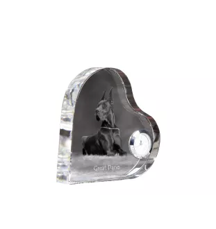Great Dane I - crystal clock with a dog picture, heart-shaped shelf clock, personalized standing clock by Art-Dog brand