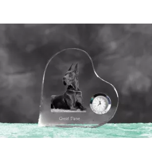 Great Dane I - crystal clock with a dog picture, heart-shaped shelf clock, personalized standing clock by Art-Dog brand
