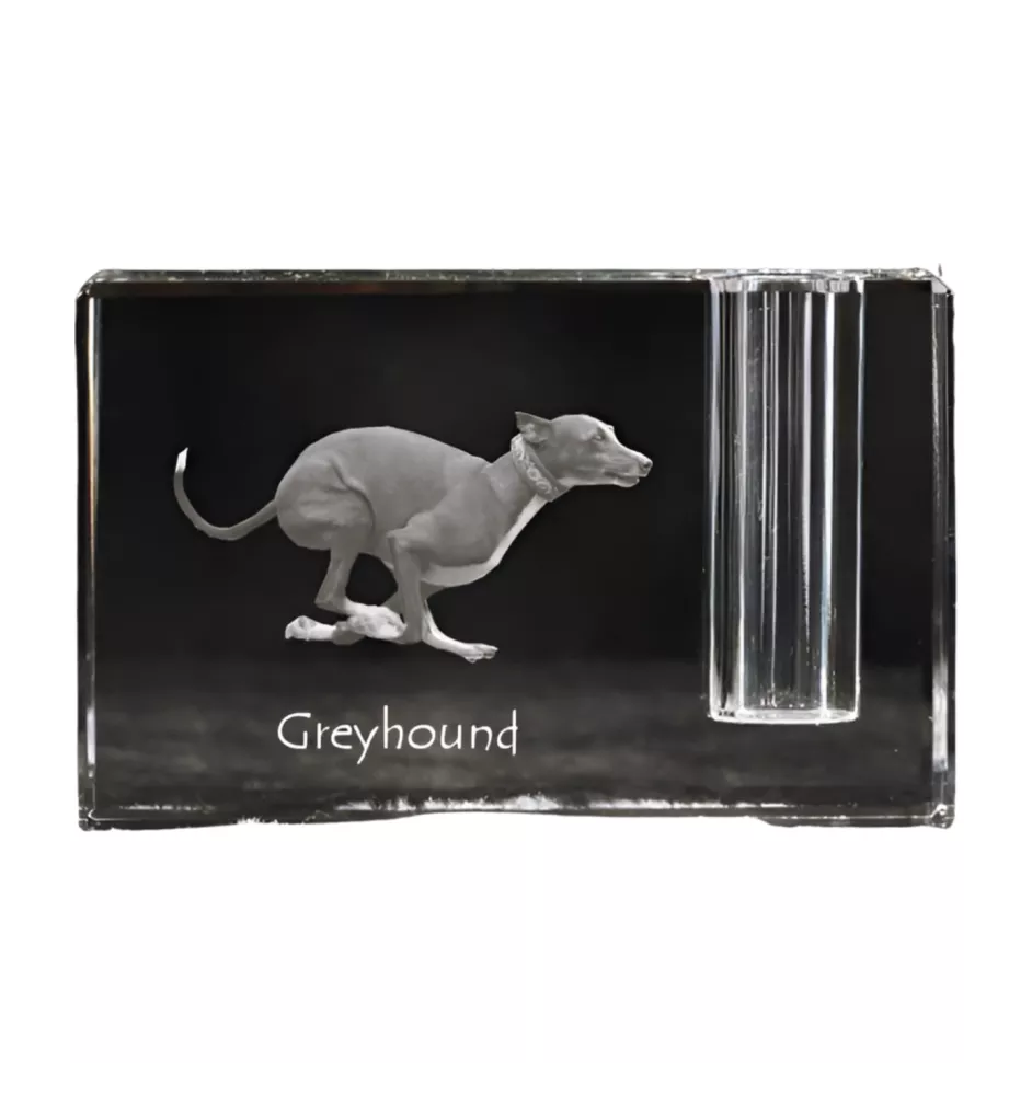 Greyhound, Grosser Englischer Windhund - Stifthalter, Kristallorganizer mit Hundefoto, einzigartige Schreibtischdekoration der Marke Art-Dog