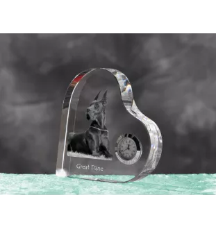 Great Dane I - crystal clock with a dog picture, heart-shaped shelf clock, personalized standing clock by Art-Dog brand