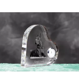 Great Dane I - crystal clock with a dog picture, heart-shaped shelf clock, personalized standing clock by Art-Dog brand