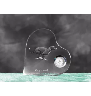 Greyhound, English Greyhound - crystal clock with a dog picture, heart-shaped shelf clock, personalized standing clock by Art-Dog brand