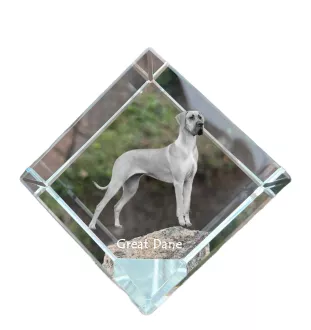 Dogue allemand, Grand danois - un cube de cristal avec une photo, une photo de cheval dans le cristal, un presse-papiers cubique de la marque Art-Dog