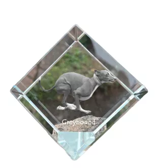 Greyhound, English Greyhound - crystal cube with a photo, photo of a horse in crystal, cubic paperweight from Art-Dog brand