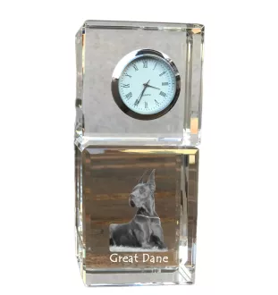Dogue allemand, Grand danois I - montre en cristal avec photo, photo de chien dans un cristal, horloge de bureau personnalisée de la marque Art-Dog