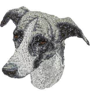 Lévrier anglais, Greyhound - écusson en forme de chien, patch brodé, décoration unique pour sac à dos de la marque Art-Dog