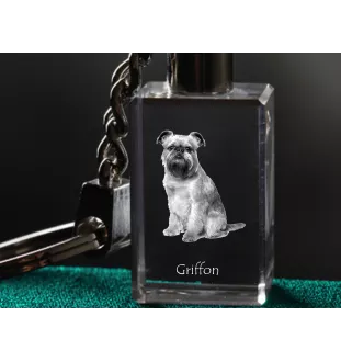 Griffon Bruxellois, Brussels Griffon - Crystal key ring with dog photo, illuminated key ring, unique gift by Art-Dog brand