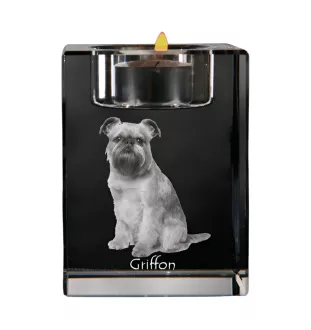 Brüsseler Griffon, Griffon Bruxellois - Kerzenhalter mit Hundefoto, Teelichthalter aus Kristall, personalisiertes Geschenk der Marke Art-Dog